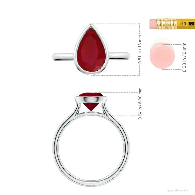 14K Solid Gold Bezel-Set Pear Ruby Solitaire Engagement Ring Handmade Customized Fine Jewelry Wedding