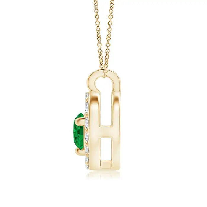 14K Solid Gold Natural Emerald Solitaire Open Heart Pendant With Diamonds Fine Jewellery May Birthstone Gift For Her 2026