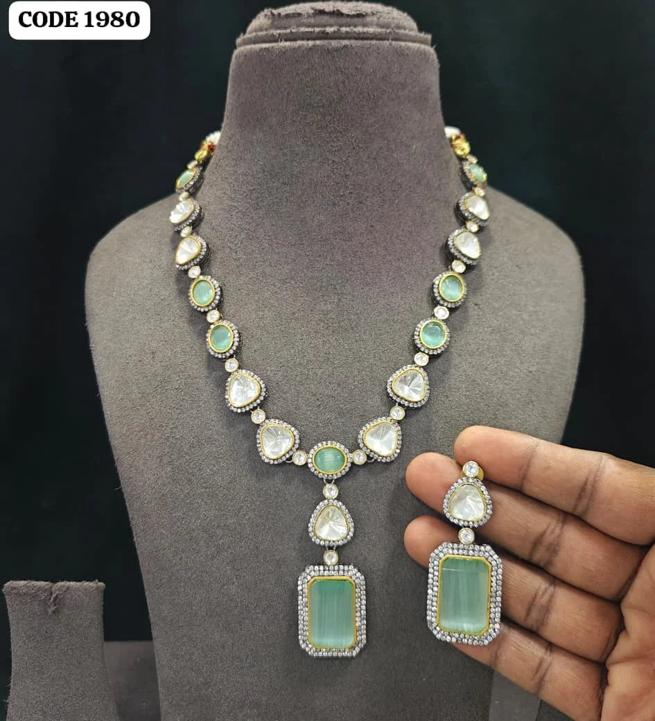 Luxury Mint Green Crystal Pendant Necklace Set Gold Plated Brass Designer Statement Wedding Party Jewelry for Women Set