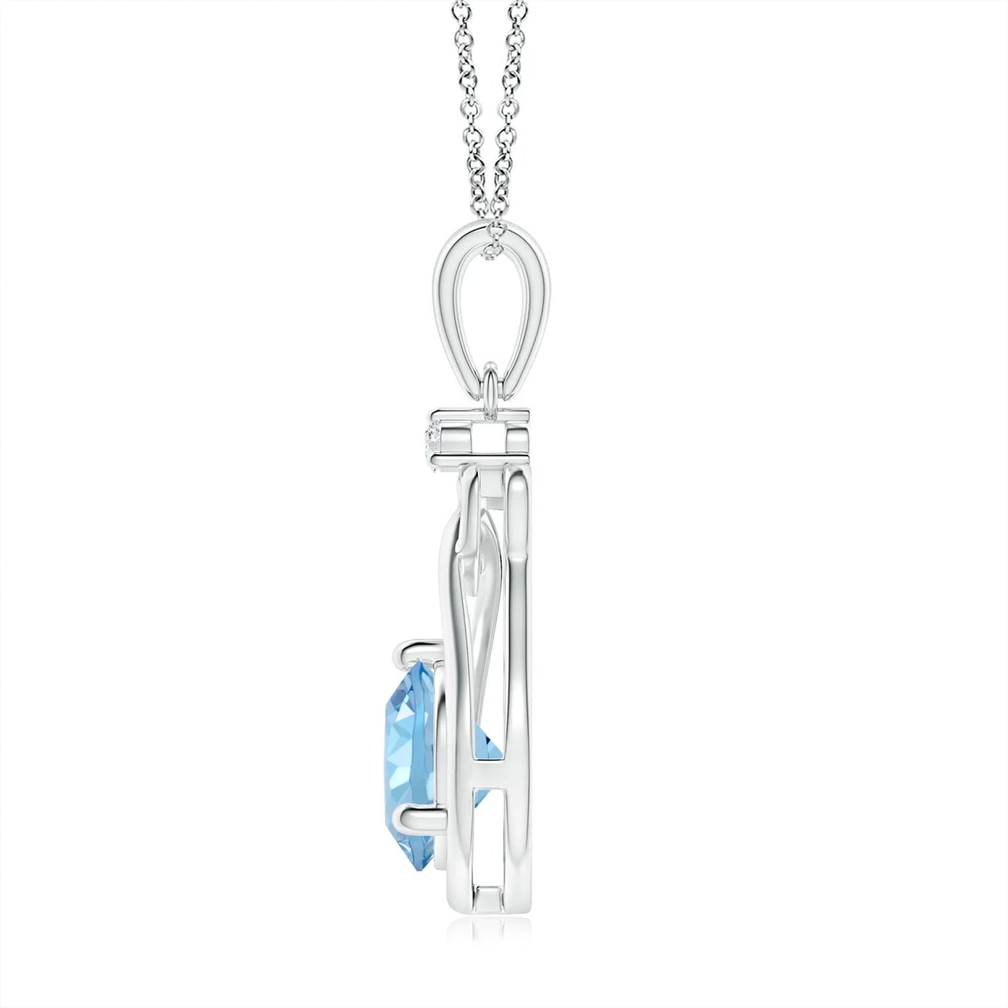 Heirloom Quality Handmade 14K Solid Gold Natural Aquamarine Knotted Heart Pendant With Diamond Fine Jewelry Wedding Gift For Her