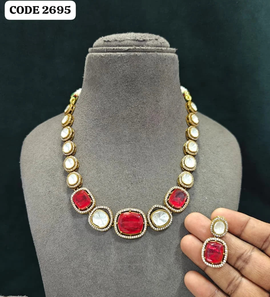 Elegant Royal Purple Cushion Cut Heritage Necklace Set Traditional Wedding Jewelry Statement Necklace Premium Designer Set