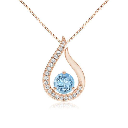 14K Pure Gold IGI Certified IGI Certified Natural 6MM Round Cut 0.75Ctw Floating Aquamarine Tulip Handmade Pendant with Diamonds