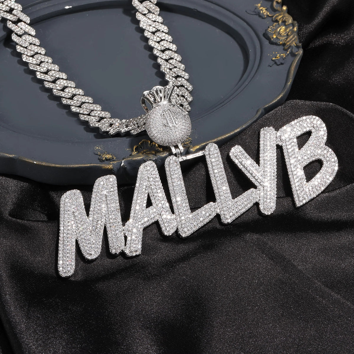 BiG-BOSS Buy Krishnavii Iced Money Bag Bail Name Necklace Pendant Cuban Link Chain Customized Men's Luxury Jewelry Moissanite Online