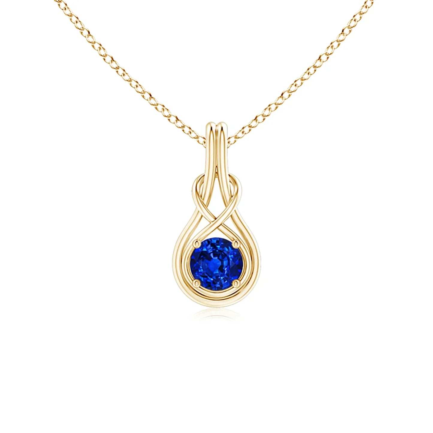 14K 18K Gold Natural Prong Sett Round Cut Blue Sapphire Solitaire Infinity Knot Pendant Handmade Fine Jewelry Direct Wholesaler