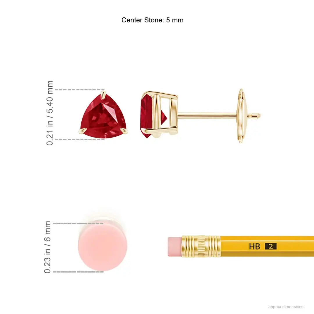 Minimalist Ruby Gold Earrings 14kt Solid Gold Trillion Cut Luxury Gemstone Jewelry for Women Prong Setting Ruby Jewelry