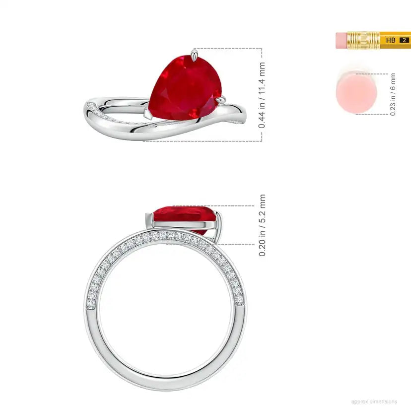 14K Solid Gold Angled Pear Ruby Curved Solitaire Engagement Ring Handmade Customized Fine Jewelry Wedding