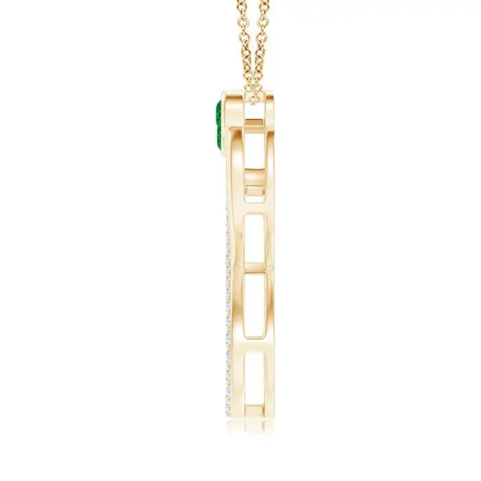 14k Pure Gold Mom & Me Natural Emerald & Diamond Studded Two Stone Infinity Pendant High Quality Designer Fine Jewelry Wholesale