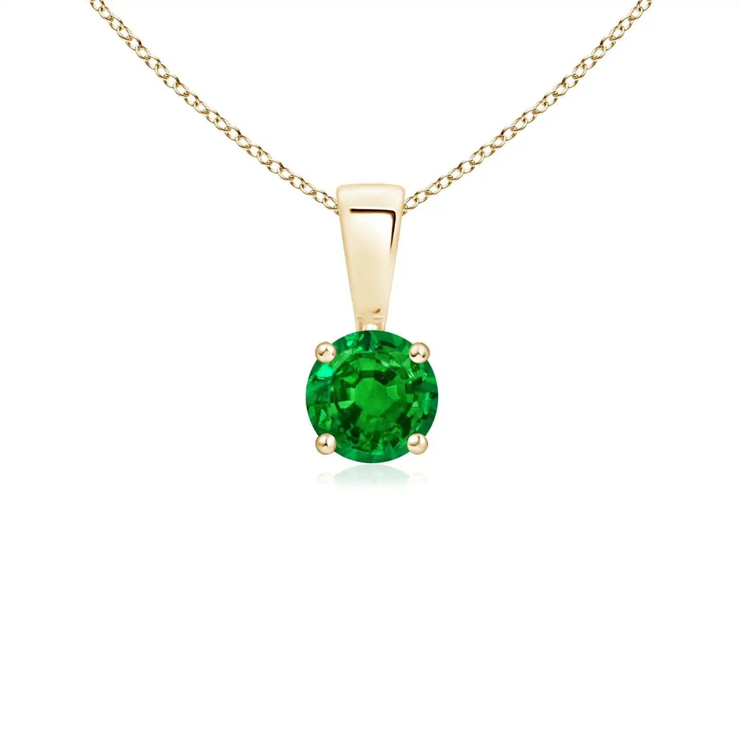 14K Solid Gold Natural Emerald Classic Prong-Set Round Solitaire Pendant Fine Jewellery Wedding Anniversary Gift For Her 2026