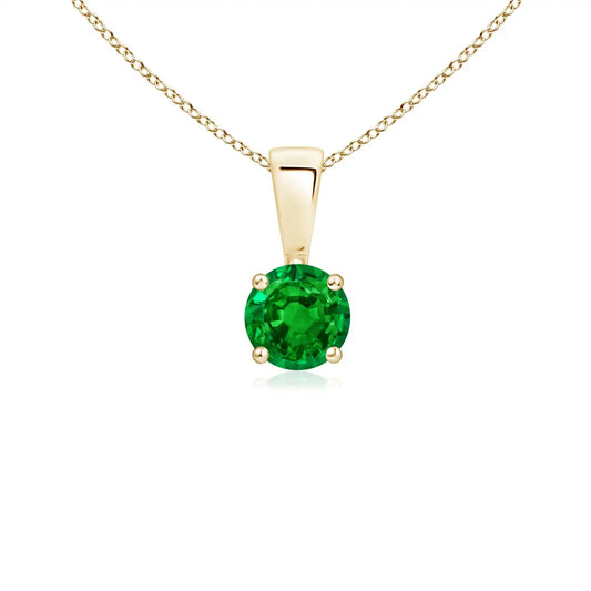 14K Solid Gold Natural Emerald Classic Prong-Set Round Solitaire Pendant Fine Jewellery Wedding Anniversary Gift For Her 2026