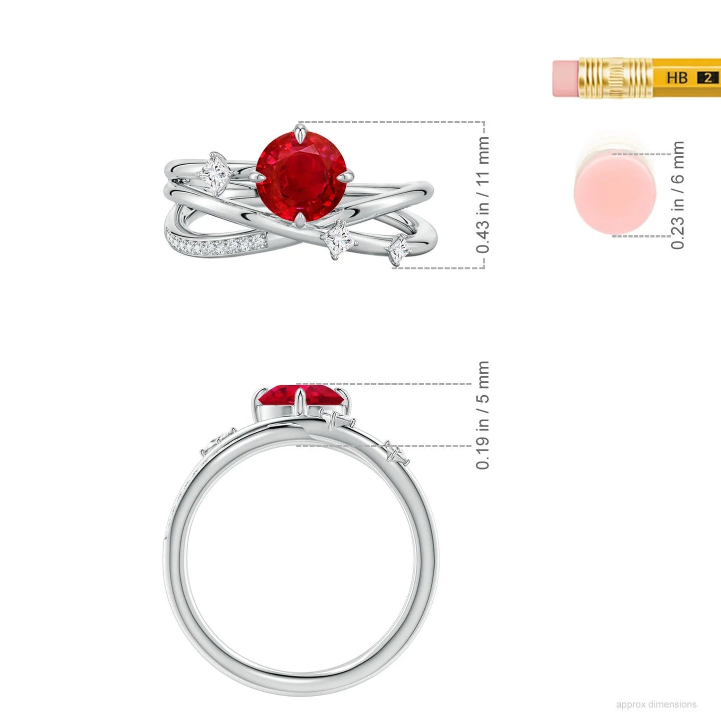 14K 18K Gold Round Cut Natural Ruby Gemstone Crossover Engagement Ring with Scattered Accent Diamond Ring Certified Fine Jewelry