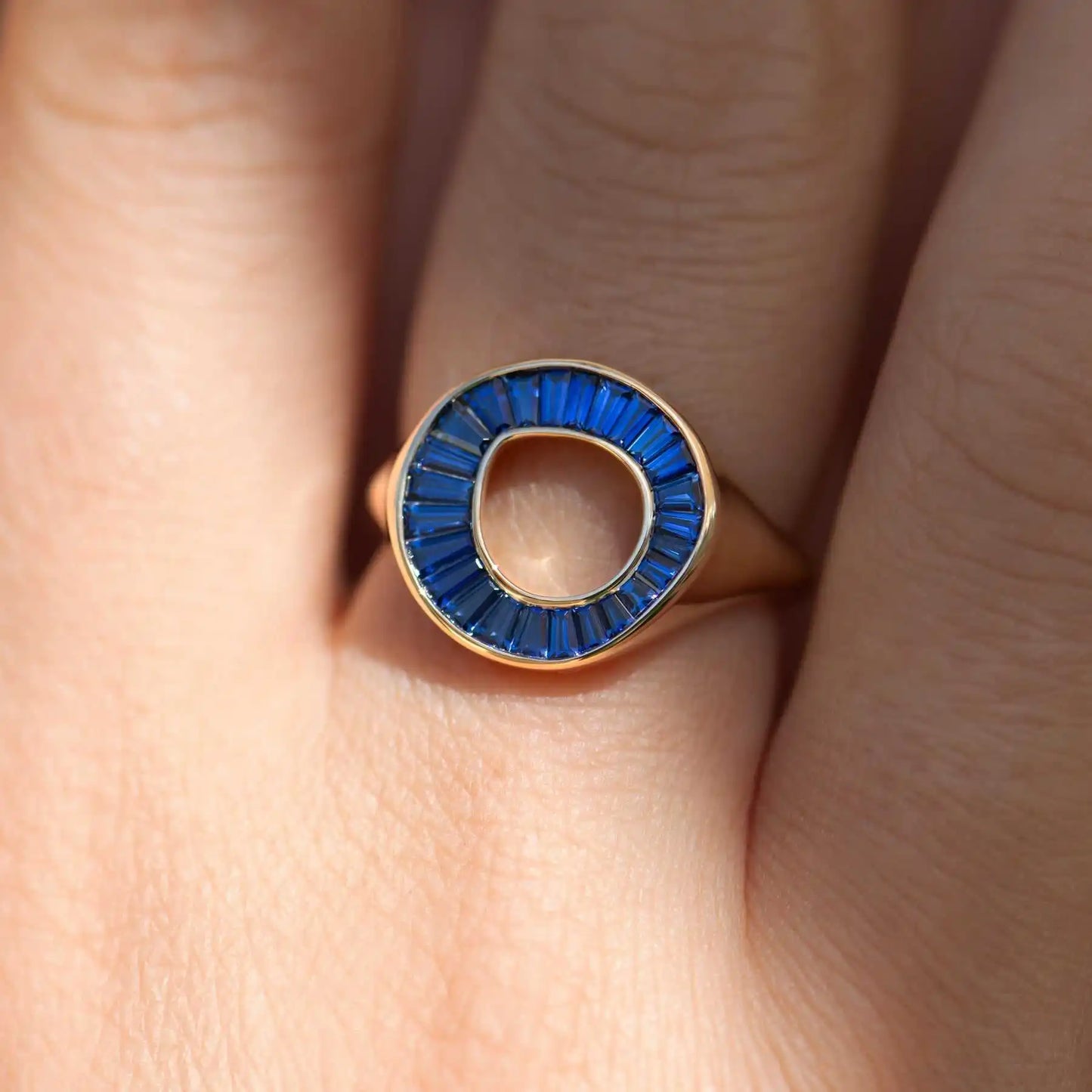 14K Real Gold Natural Royal Blue Sapphire Gemstone Signet Ring Tapered Baguette Cut 1Ct Blue Sapphire Fine Jewelry Wedding Rings