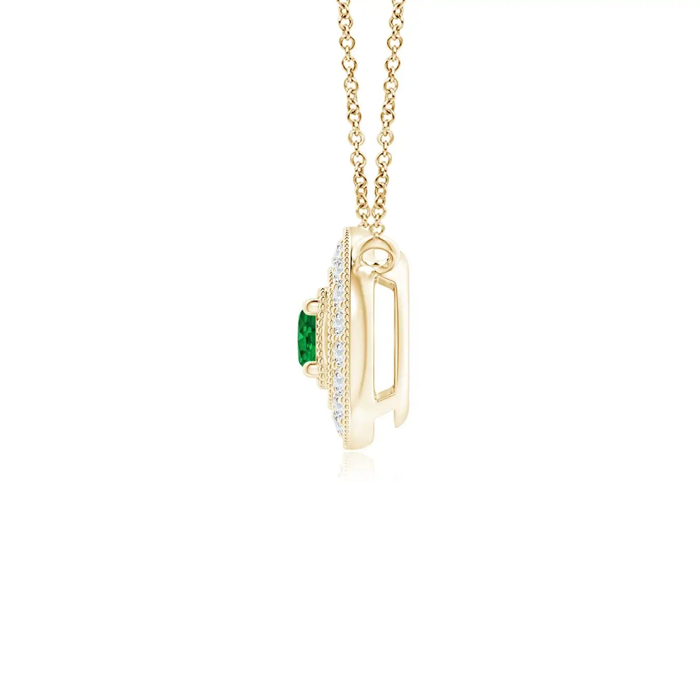 14K Solid Gold Natural Emerald Vintage Halo Pendant With Milgrain Diamond Fine Jewellery Anniversary Wedding Gift For Her 2026