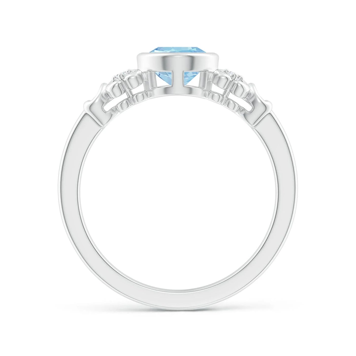14K Gold Customizable Natural Oval Aquamarine & Diamond Heart-Shape Band Engagement Ring Delicate Cluster Classic Vintage Ring