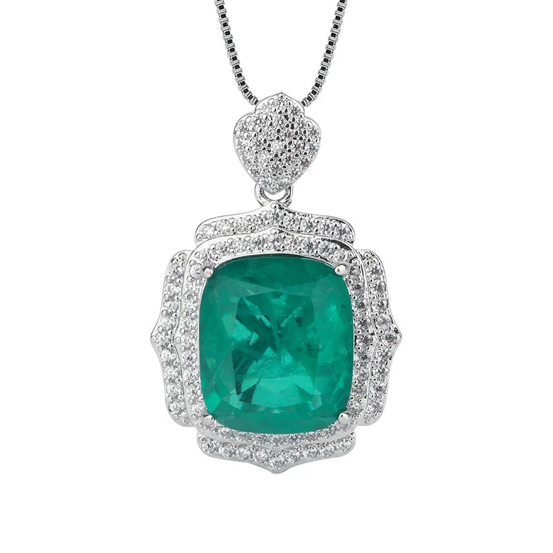 XOTICA Vintage Emerald Lab Diamond Green Semi Joias Jewelry Set Gold Earrings Ring Necklace Cushion Cut Square Fusion Crystal for Gifts