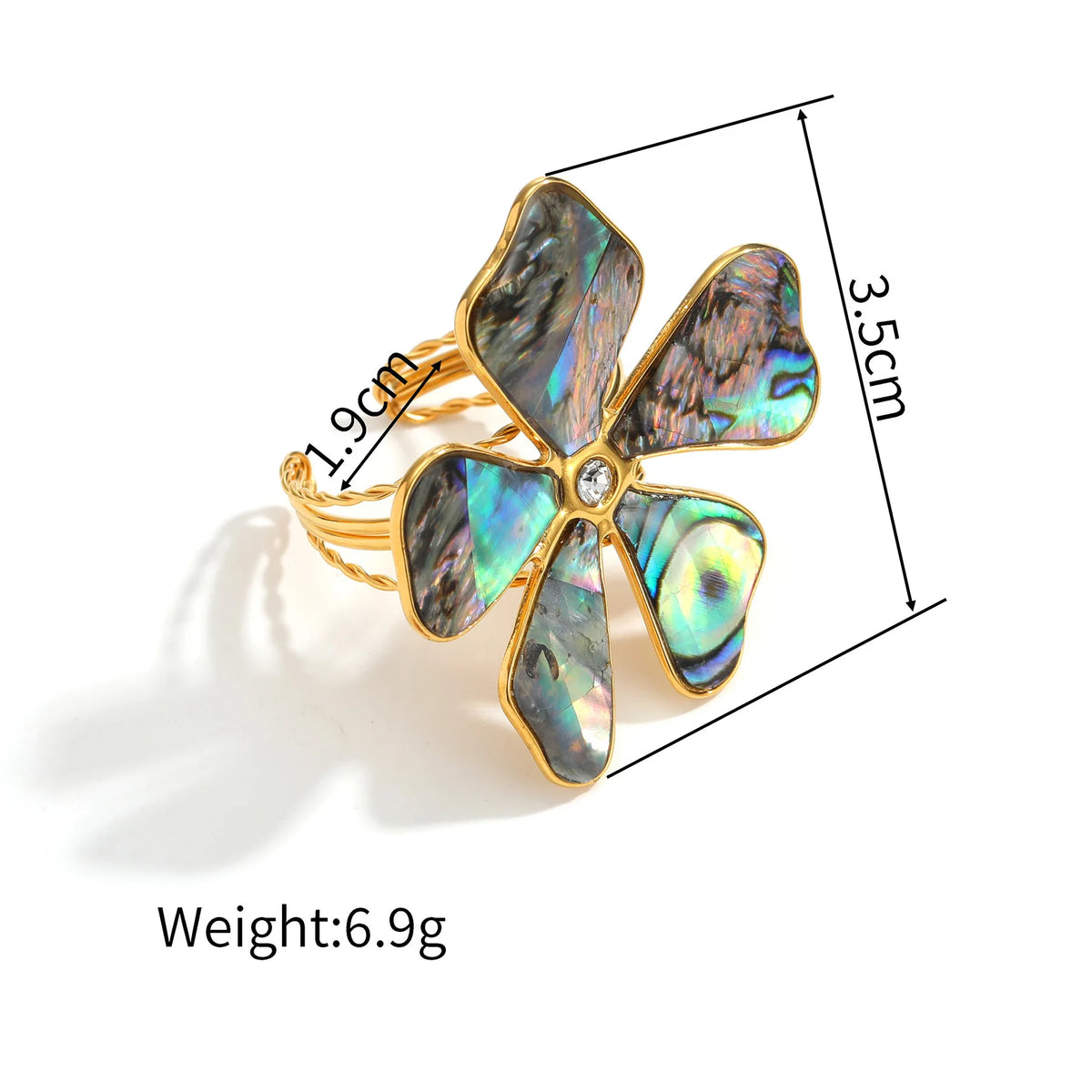 REDheart Stainless Steel Gold Plated Abalone Shell Flower Necklace Accessory Set for Women Versatile Bracelet Earrings Ring Jewelry Gifts