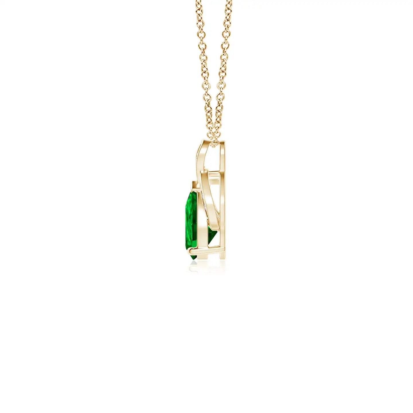 14K Solid Gold Natural Pear-Shaped Emerald Flame Solitaire Pendant Classic Fine Jewellery Wedding Anniversary Party Wear Gift
