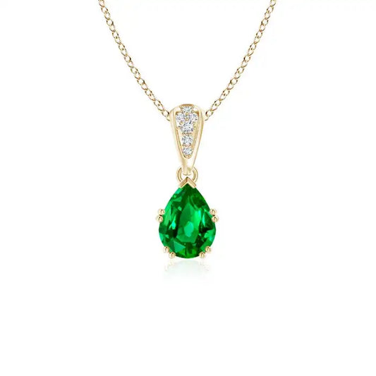 14k SOLID Gold Vintage Style Pear Cut Natural Emerald Drop Pendant With Diamonds Igi Certified Handmade Fine Jewelry Pendant