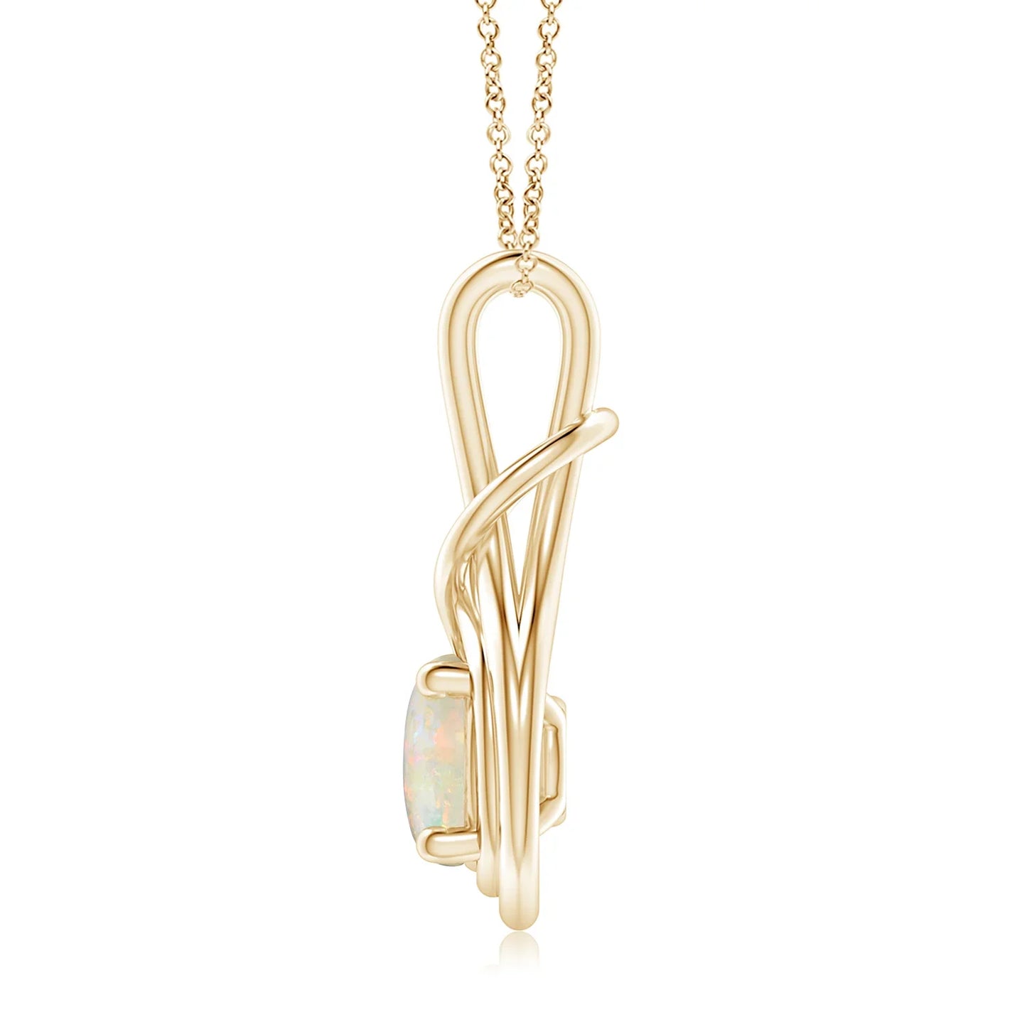 New Arrival Regular Wear Gemstone October Birthstone Pendant 14K Solid Gold Natural Round Opal Solitaire Infinity Knot Pendant