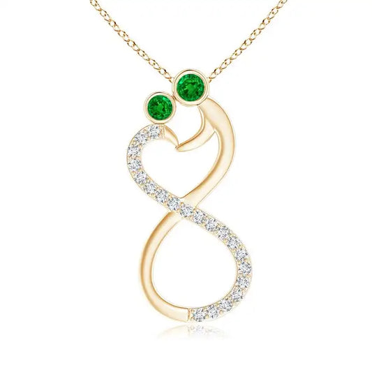 14k Pure Gold Mom & Me Natural Emerald & Diamond Studded Two Stone Infinity Pendant High Quality Designer Fine Jewelry Wholesale