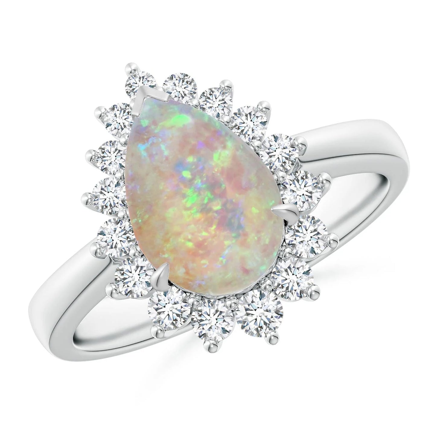 14k Gold Claw-set 7x10mm Pear Cut 1.80C Ethiopian Opal Gemstone & 0.22Ct Halo Diamond Ring 18k Gold Opal & Diamond Handmade Ring