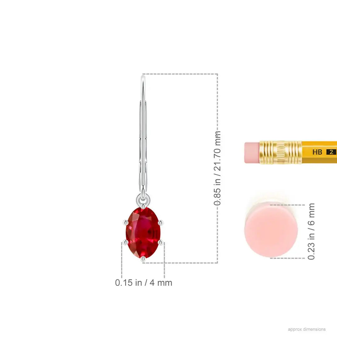 14kt Rose Gold Solitaire Oval Ruby Leverback Earrings Classic Red Gemstone Solitaire Drop Earrings July Birthstone Jewelry