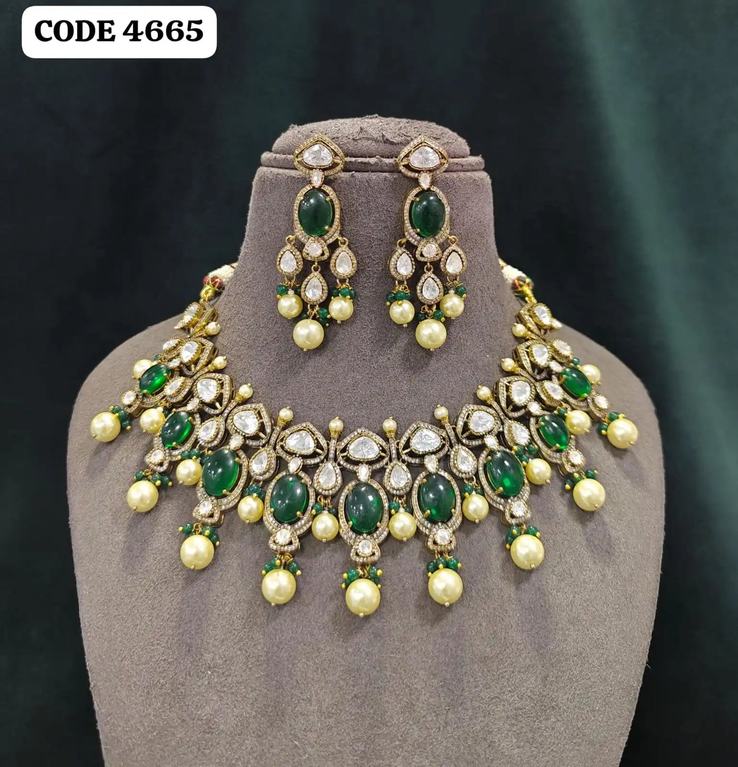 Elegant Emerald Oval Cut Pearl Gold Plated Bridal Choker Necklace Earrings Set Pear Cut Bezel Setting Wedding Jewelry Set