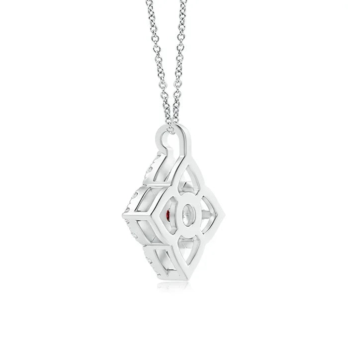 14K Pure Gold Vintage Inspired Natural Red Ruby Solitaire in Hollow Clover Pendant Handmade IGI Certified Diamond Clover Pendant