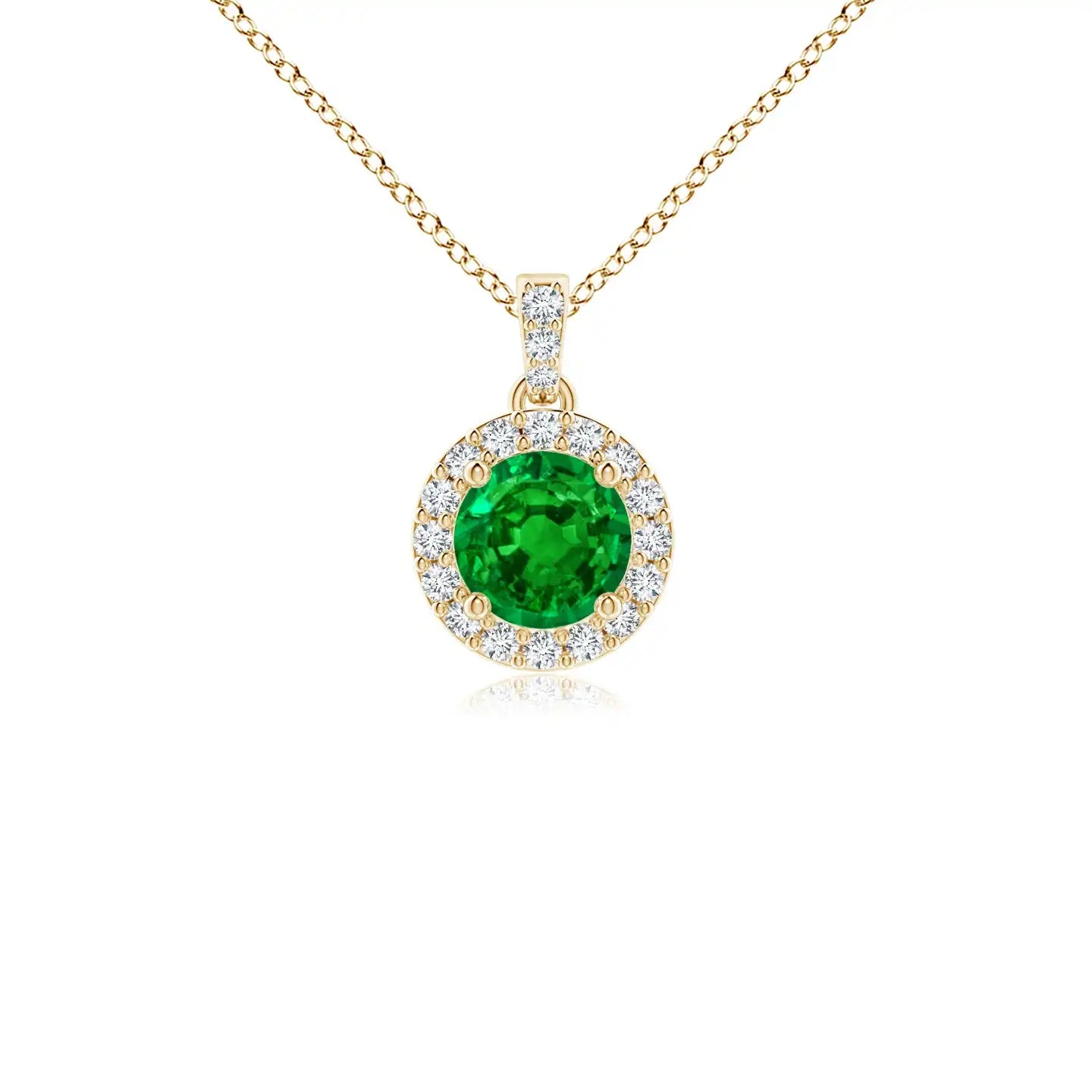 14K Solid Gold Natural Emerald Round Dangle Pendant With Diamond Halo Classic Fine Jewellery Anniversary Gift For Her 2026