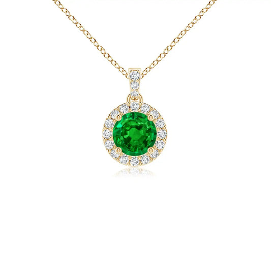 14K Solid Gold Natural Emerald Round Dangle Pendant With Diamond Halo Classic Fine Jewellery Anniversary Gift For Her 2026