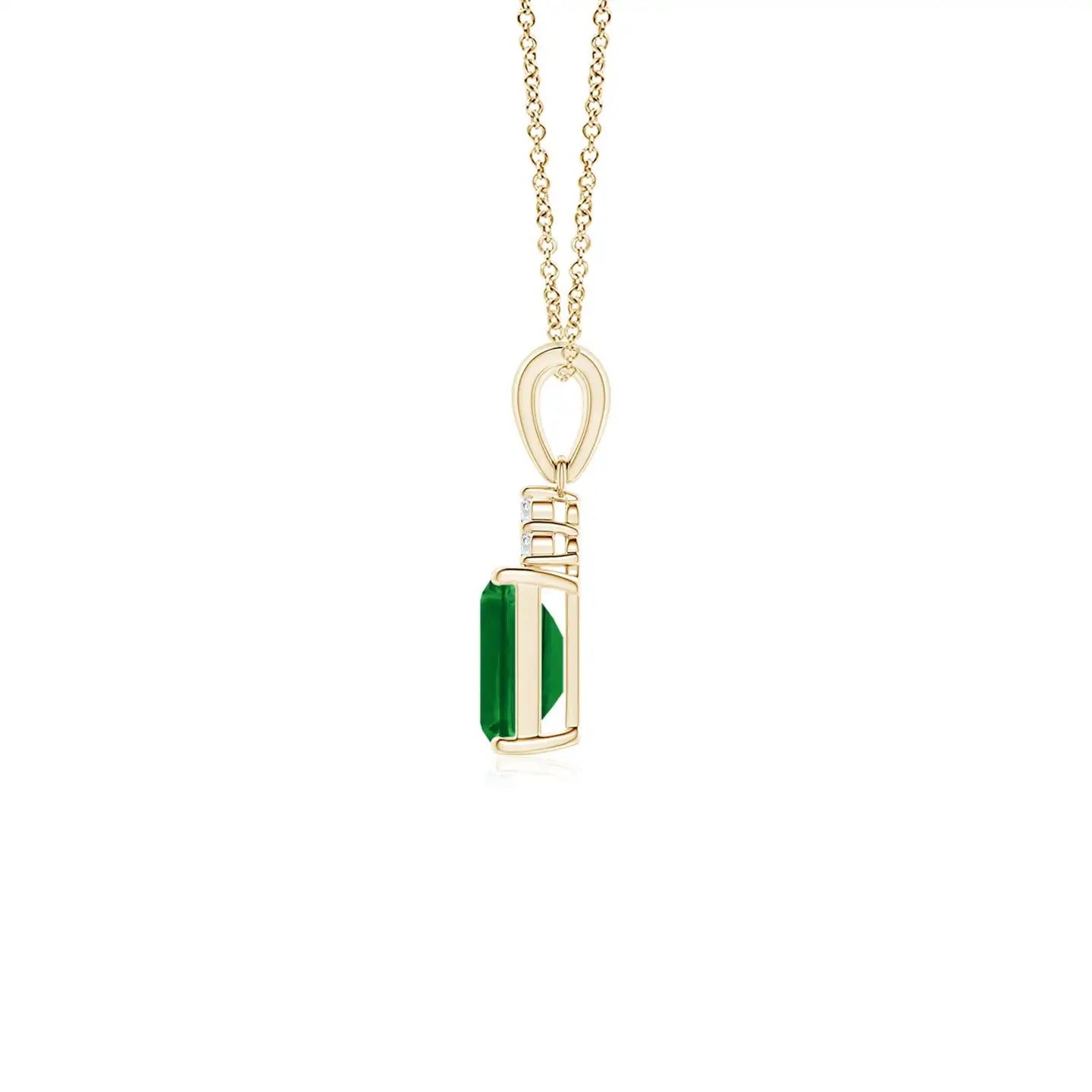14K Solid Gold Natural Emerald-Cut Emerald Pendant With Diamond Trio Classic Fine Jewellery Anniversary Gift For Her 2026