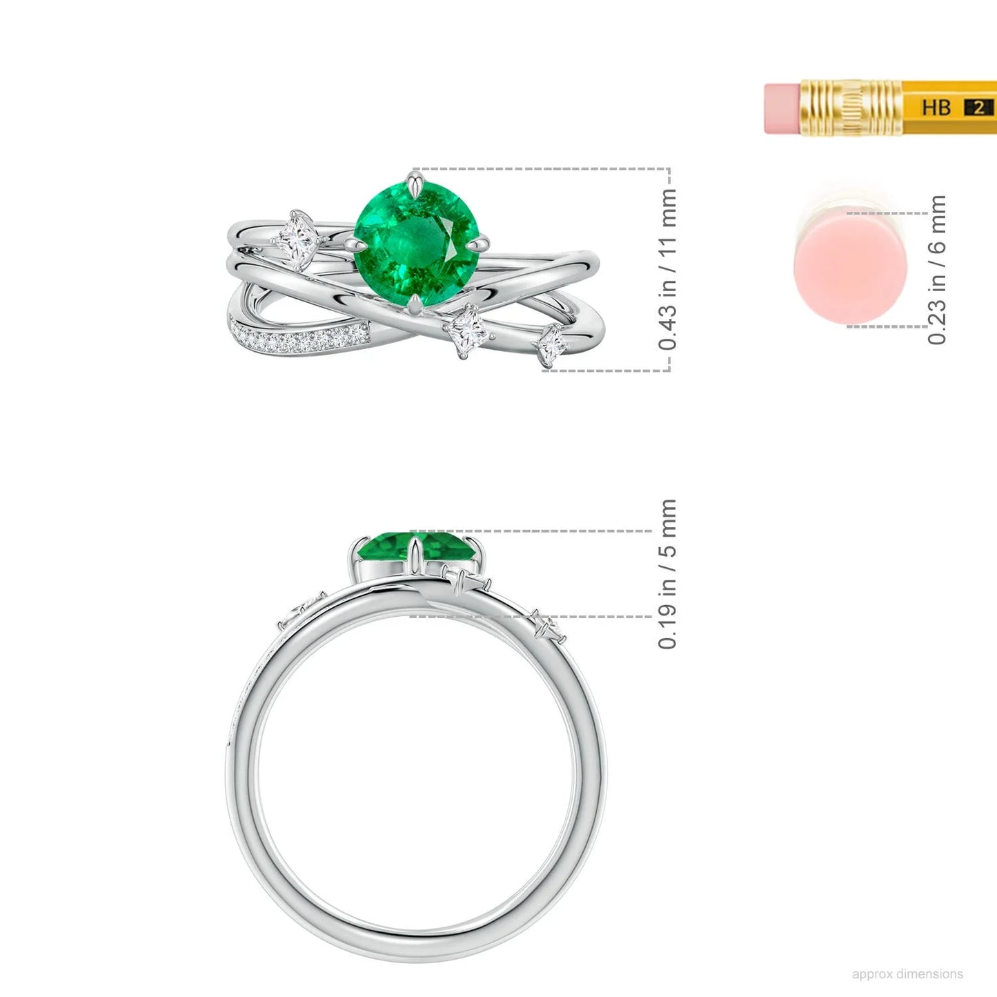 Designer 14K Solid Gold 6.5mm 1.22CT Round Cut Natural Emerald Gemstone & Diamond Crossover Statement Ring for Weddings Parties