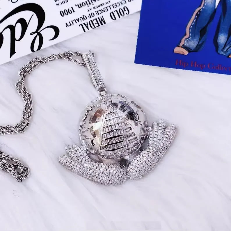 BiG-BOSS Iced Out Pyramid Wing Pendant Silver Tone Hip Hop Style Jewellery for Men and Women