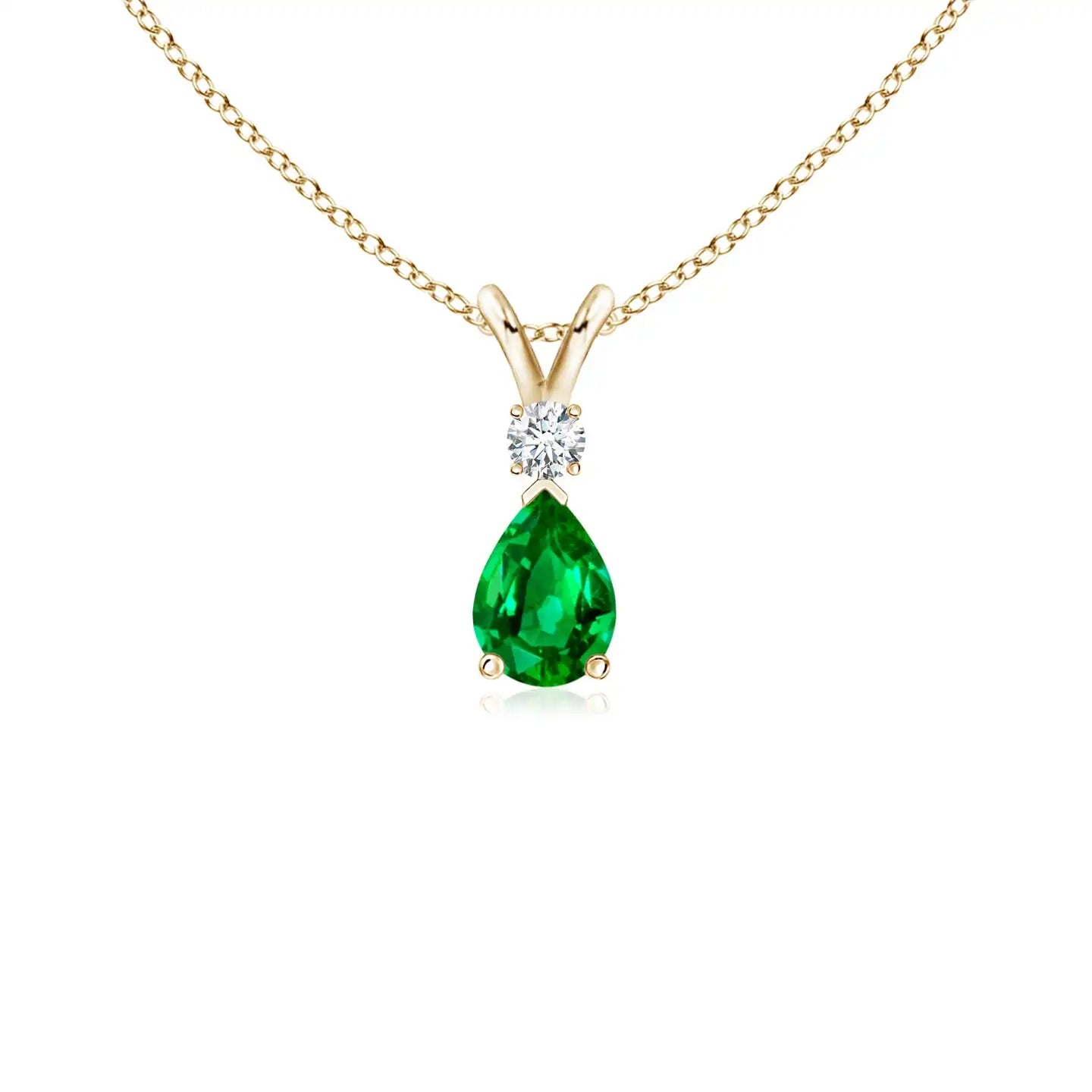 14K Solid Gold Natural Emerald Prong-Set Teardrop V-Bale Pendant With Diamond Fine Jewellery Anniversary Gift For Her 2026