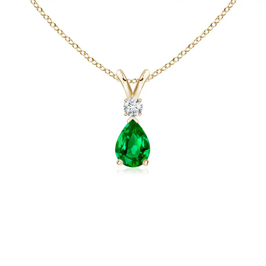 14K Solid Gold Natural Emerald Prong-Set Teardrop V-Bale Pendant With Diamond Fine Jewellery Anniversary Gift For Her 2026