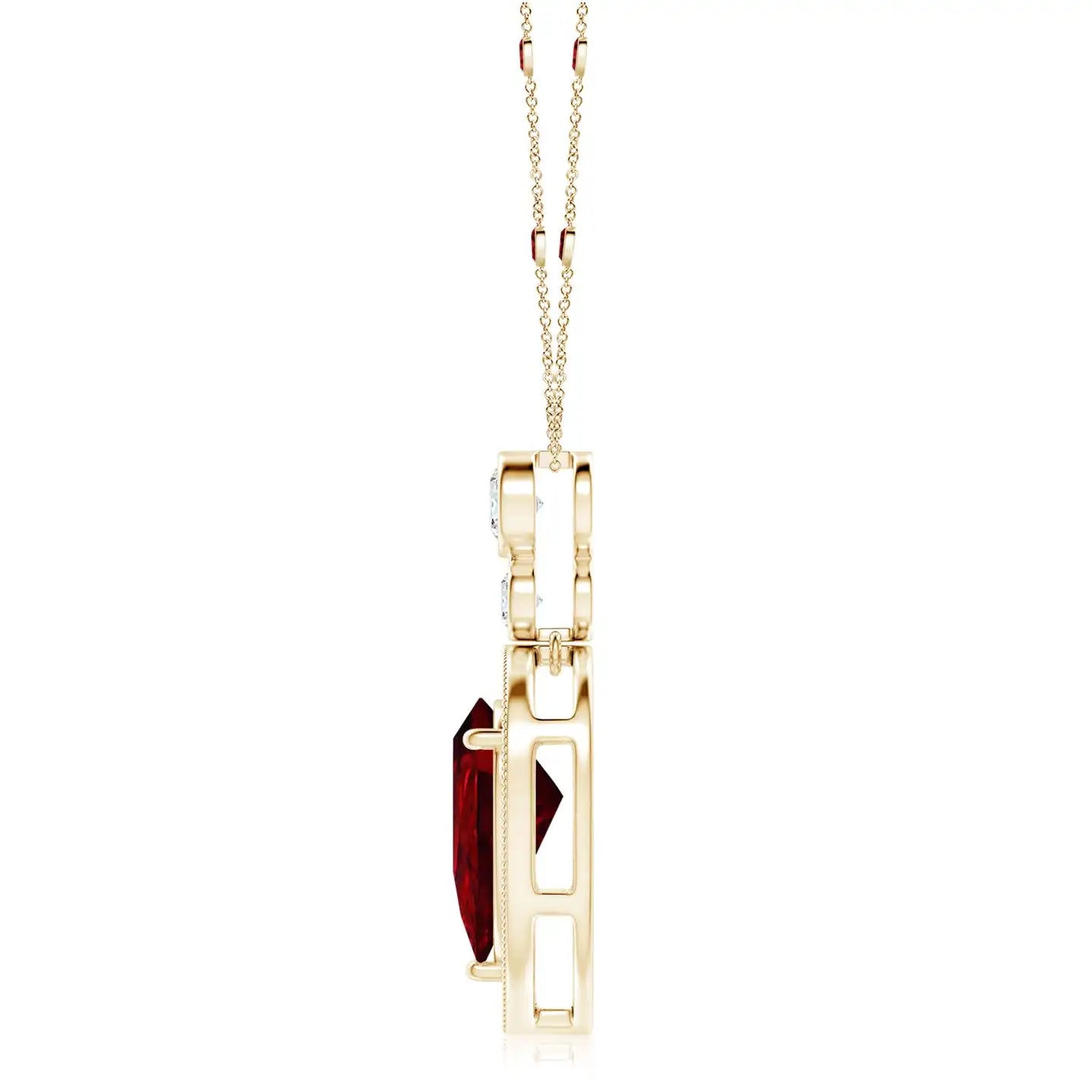 14K Solid Gold Inverted Pear Natural IGI Certified Claw Sett 0.85 Ctw Red Ruby Pendant With 0.21Ct Accented Pave Diamond Pendant