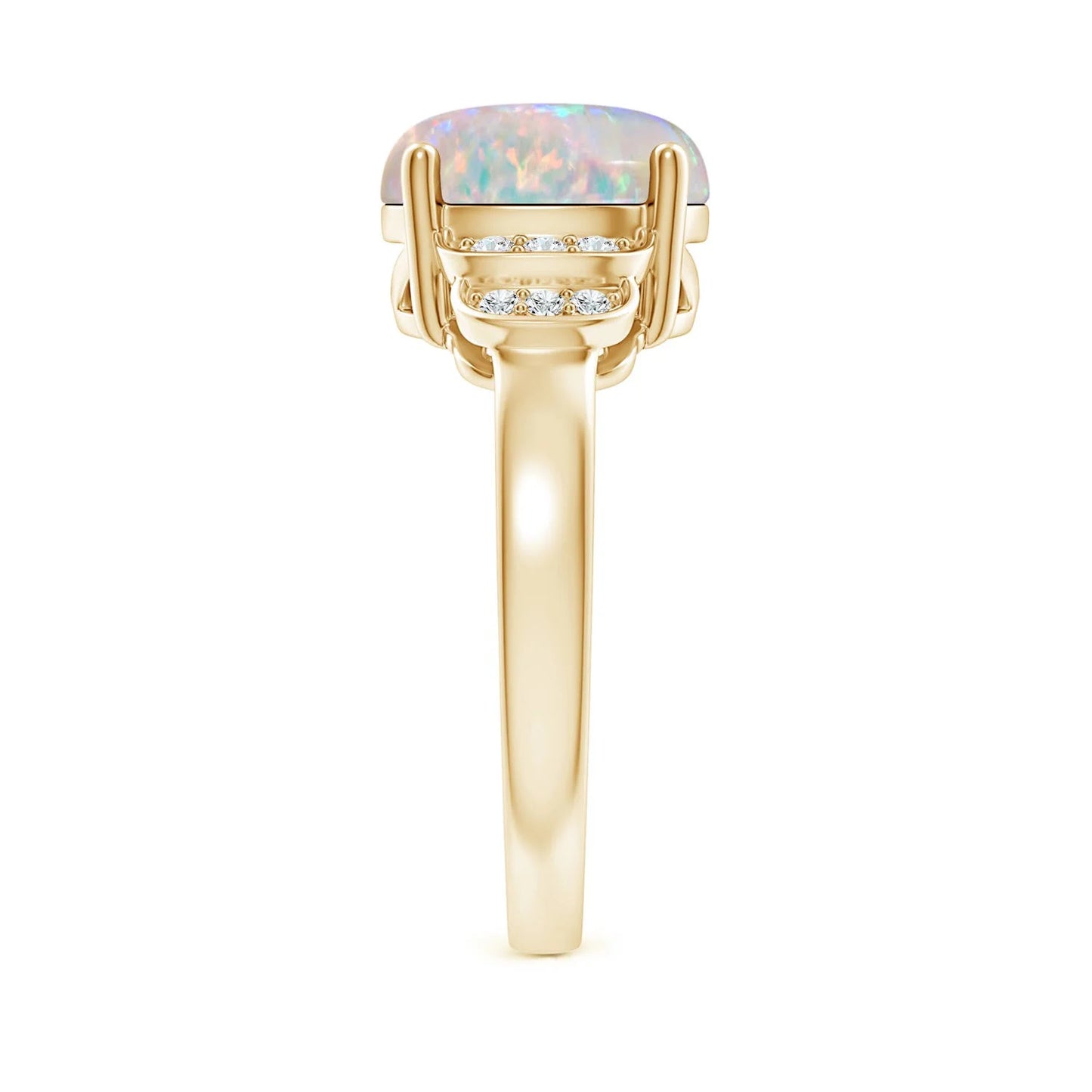 14K Pure Gold Natural Solitaire Oval Cut Ethiopian Opal and Round Diamond Collar Ring Wholesale High Quality Engagement Ring OEM