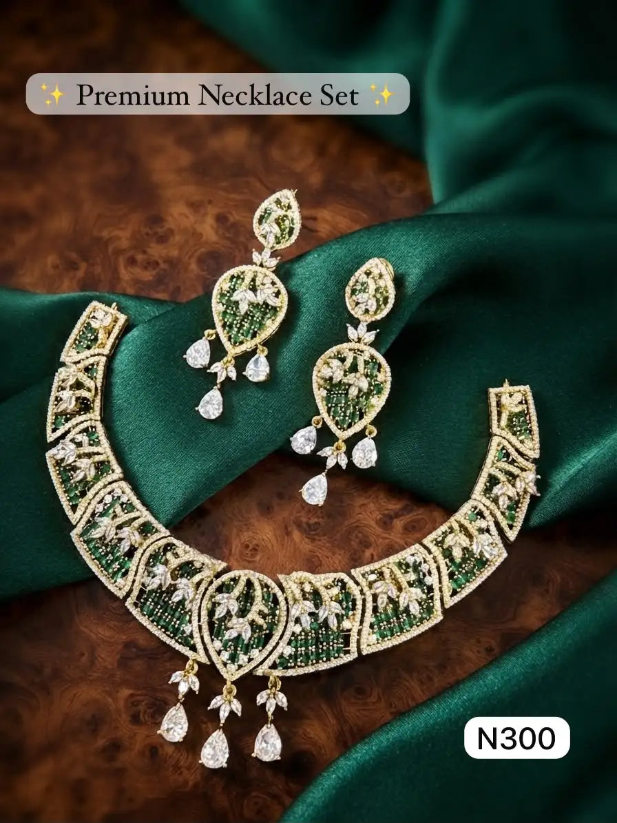 Regal Emerald Leaf Bridal Necklace Set with Matching Earrings Gold Plated Wedding Party Traditional Jewelry for Women