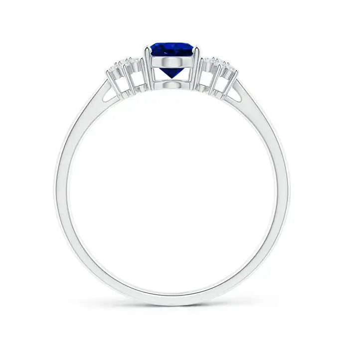 14K Solid Gold Oval Sapphire Solitaire Engagement Ring with Diamond Clustres Handmade Customized Fine Jewelry Wedding Engagement