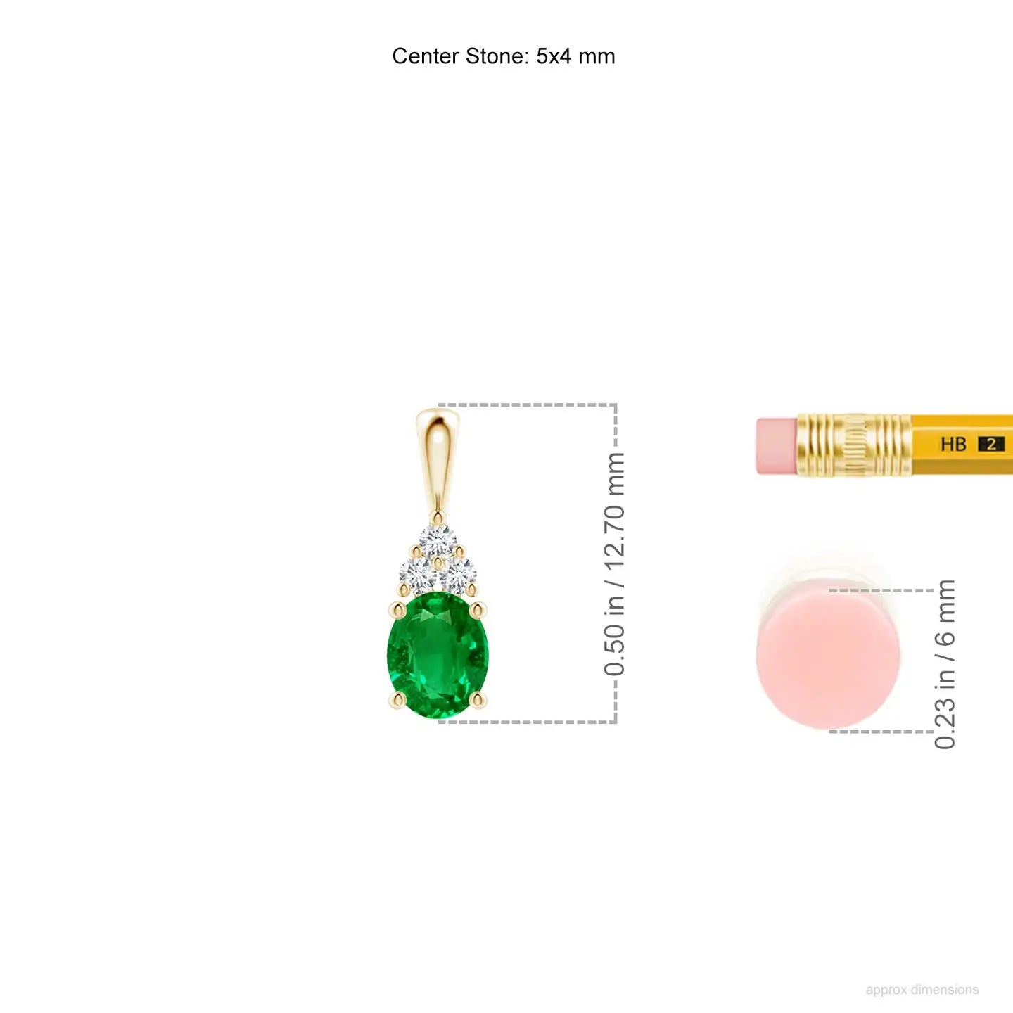 14K Solid Gold Natural Emerald Oval Emerald Solitaire Pendant with Trio Diamond Classic Fine Jewellery Anniversary Gift For Her
