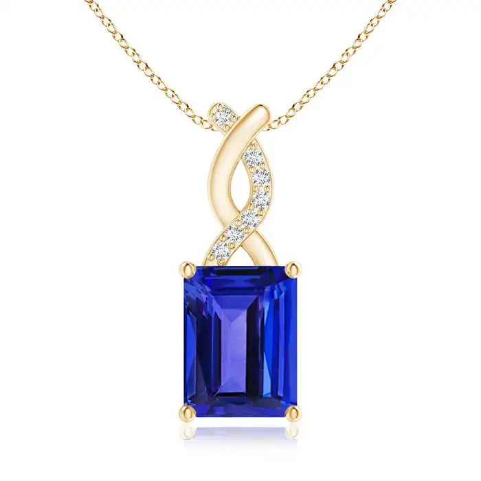 High Quality Handmade Unisex Fine Jewelry Pendant 14k Solid Gold Natural Tanzanite Party Wear Pendant With Diamond Entwined Bale