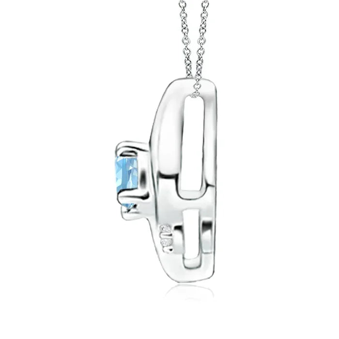 14K Solid Gold Shell Style Oval Cut Natural Aquamarine & Diamond Pendant Top Quality Prong Set Fine Jewelry Pendant Necklace OEM