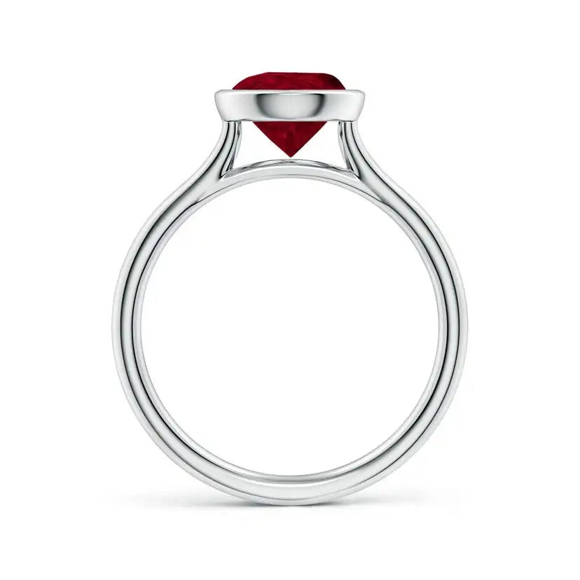 14K Solid Gold Bezel-Set Pear Ruby Solitaire Engagement Ring Handmade Customized Fine Jewelry Wedding
