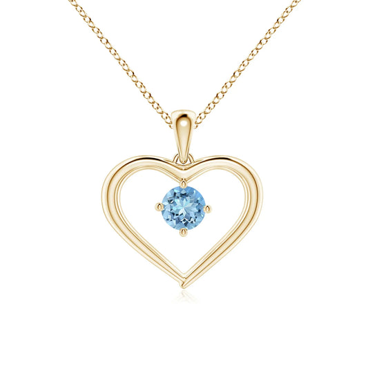14K 18K Gold Natural Round IGI Certified Claw Setting Aquamarine Solitaire Open Heart Pendant High Quality Handmade Love Pendant