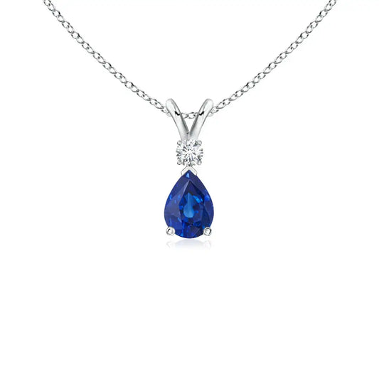 14k 18k Gold White Rose Gold Natural Blue Sapphire & Diamond V Bale Pendant Classic Fine Jewelry for Women Luxury Gift for Her