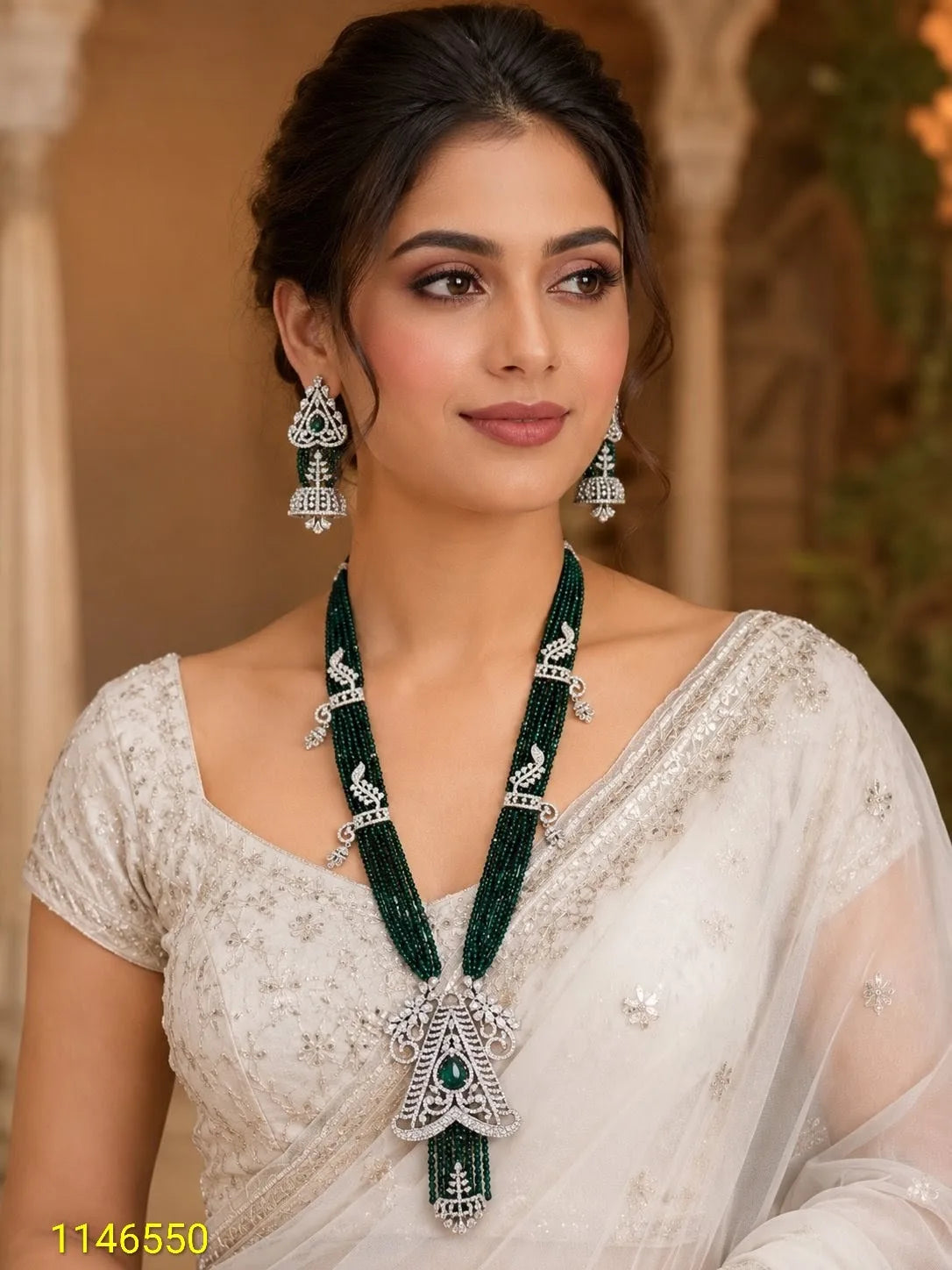 Luxury Aqua Mint Beaded Pendant Necklace Set with Premium American Diamond Finish Bridal Party Wedding Jewelry Collectionb Set