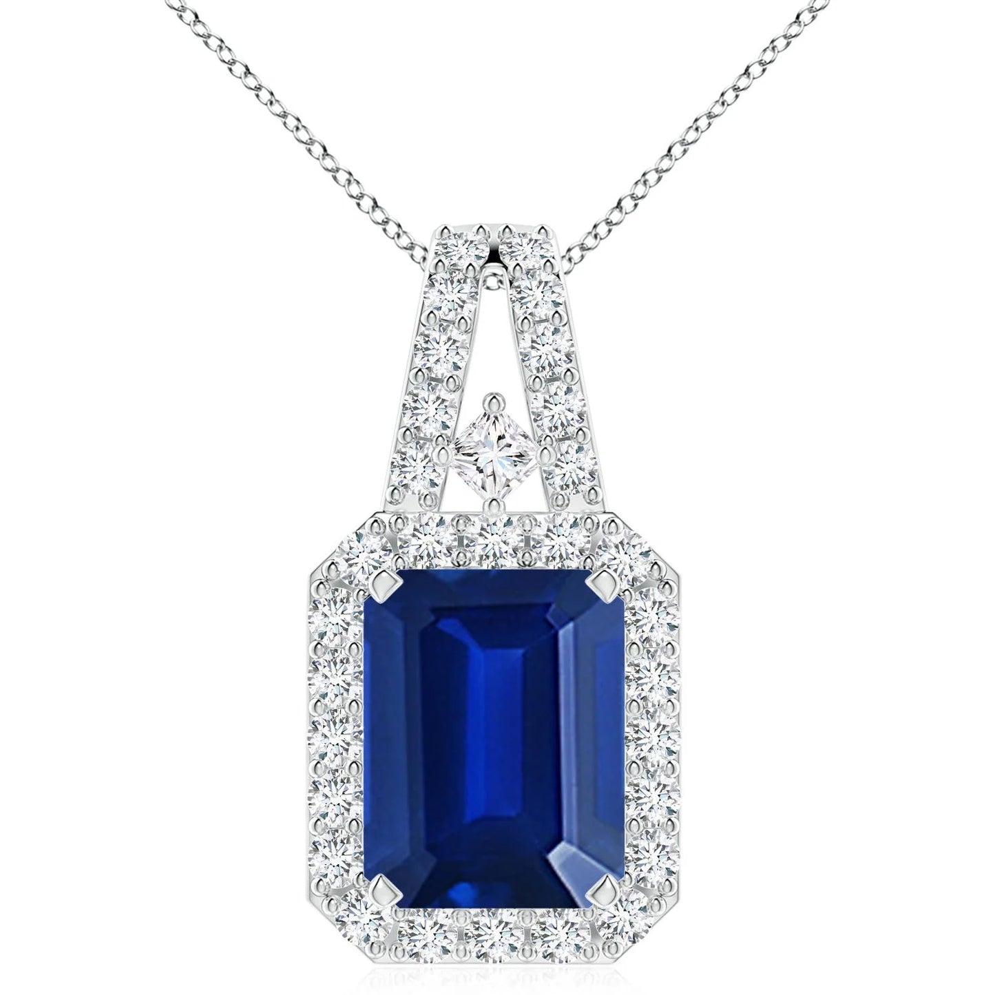 14K Solid Gold Geometric Shape Blue Sapphire Halo Pendant With Natural Diamond 226 New Arrival Top Selling Pendant Necklace OEM