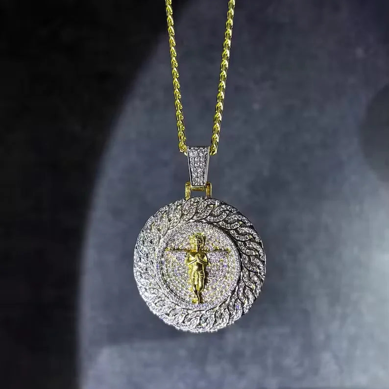 BiG-BOSS Iced Out Angel Pendant with Moissanite Gold and Silver Tone Hip Hop Style Jewelry for Men and Women Party Occasion