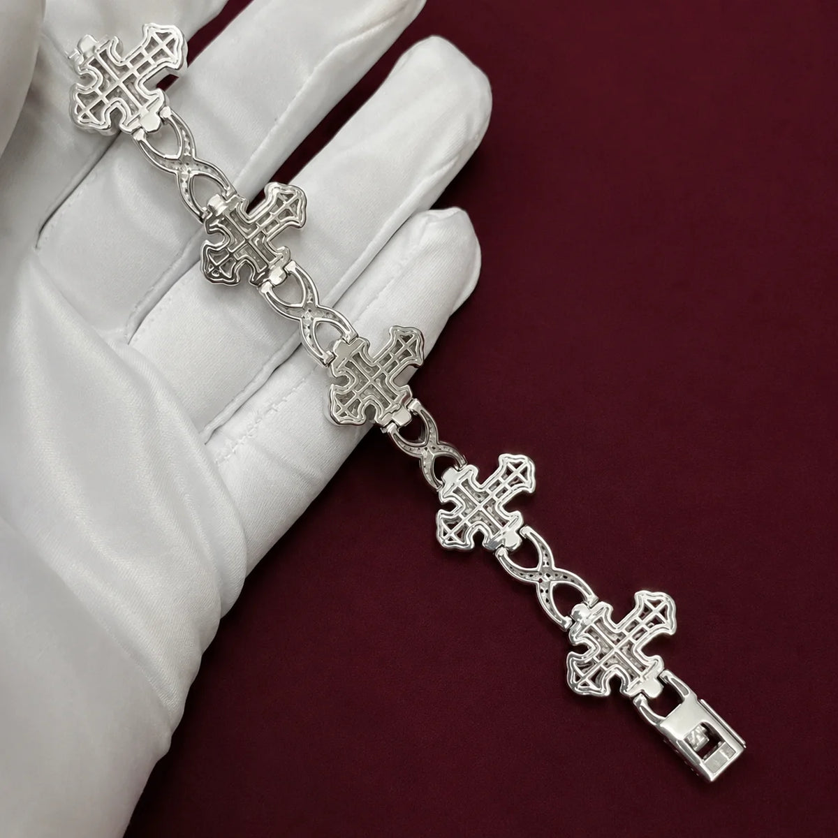 BiG-BOSS Fully Iced Gold Plated Cross Moissanite Hip Hop Diamond Bracelet Cushion Cut VVS1 Bling Luxury Cross Jewelry Men Women