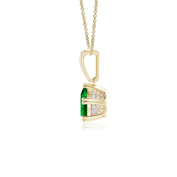 14k SOLID Gold Vintage Style Pear Cut Natural Emerald Drop Pendant With Diamonds Igi Certified Handmade Fine Jewelry Pendant
