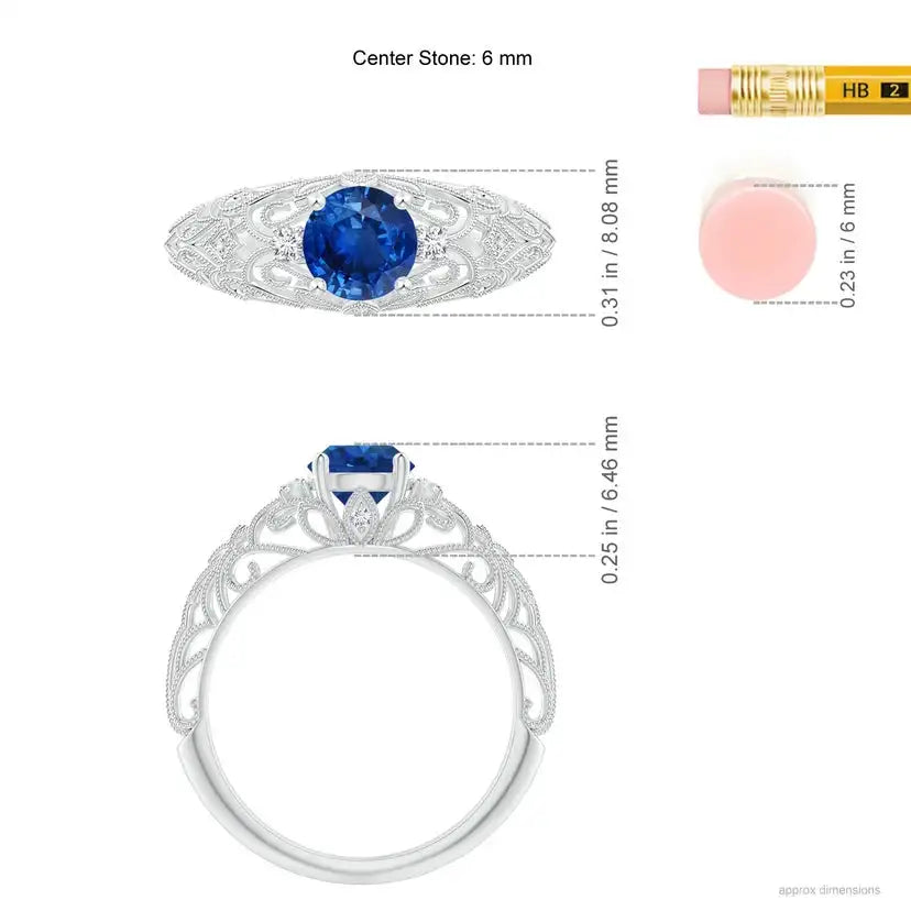 14K Solid Gold Aeon Vintage Solitaire Sapphire Filigree Engagement Ring Handmade Customized Fine Jewelry Wedding Engagement